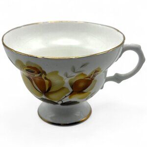Vintage Bone China Tea Cup With Yellow Rose Design & Gold Trim
